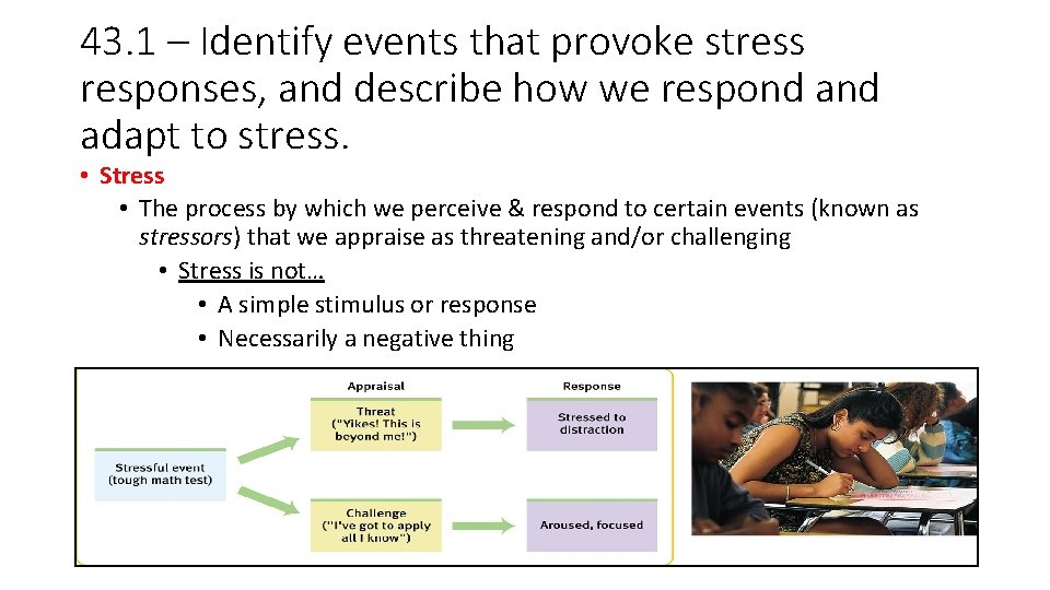 43. 1 – Identify events that provoke stress responses, and describe how we respond 43. 1 – Identify events that provoke stress responses, and describe how we respond