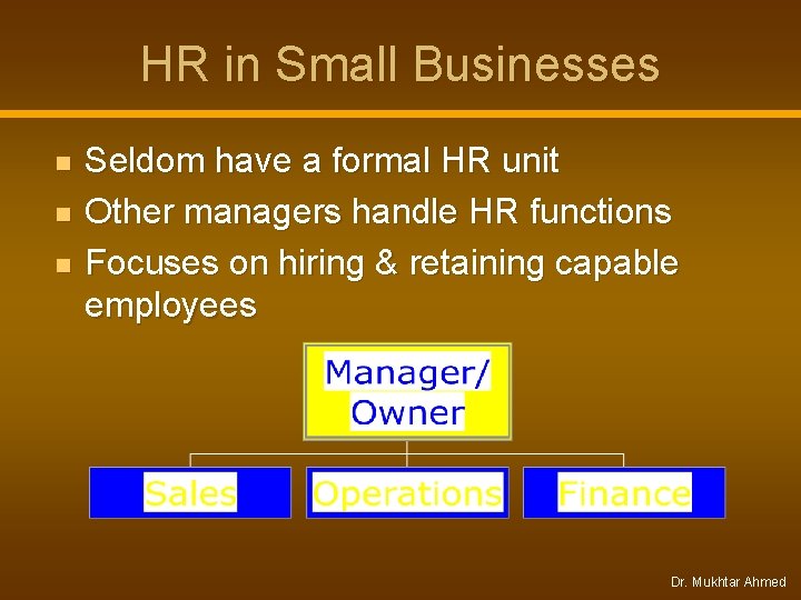 HR in Small Businesses n n n Seldom have a formal HR unit Other HR in Small Businesses n n n Seldom have a formal HR unit Other