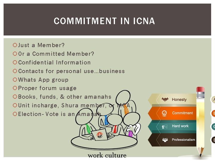 COMMITMENT IN ICNA Just a Member? Or a Committed Member? Confidential Information Contacts for