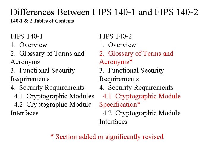 Differences Between FIPS 140 -1 and FIPS 140 -2 140 -1 & 2 Tables