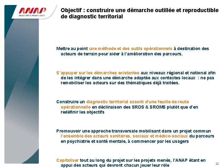 Objectif : construire une démarche outillée et reproductible de diagnostic territorial Mettre au point