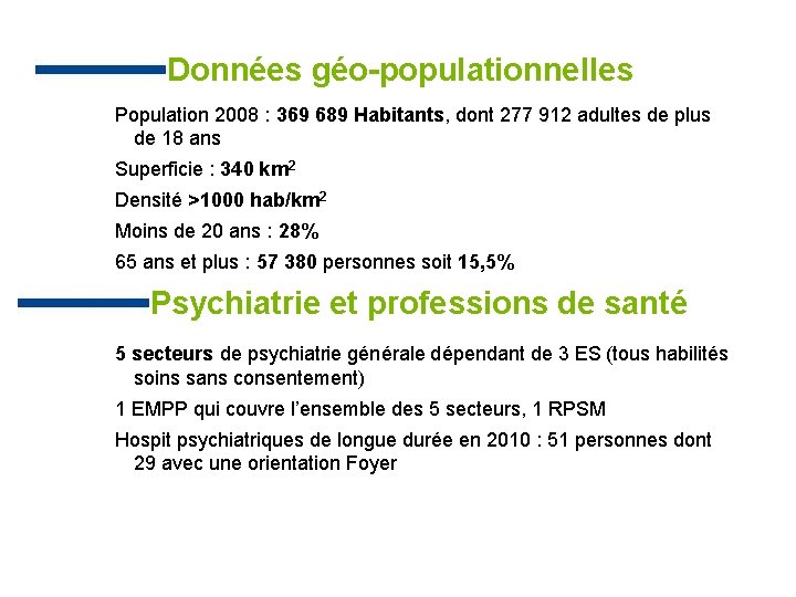 Données géo-populationnelles Population 2008 : 369 689 Habitants, dont 277 912 adultes de plus