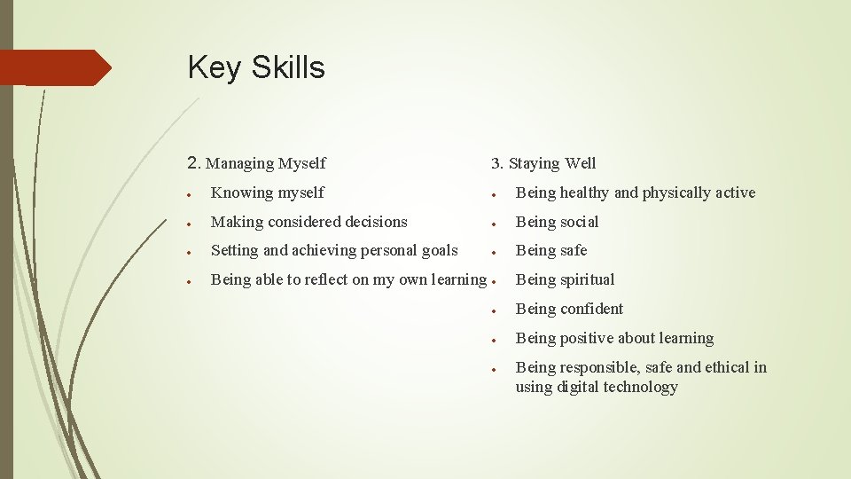 Key Skills 2. Managing Myself 3. Staying Well Knowing myself Being healthy and physically