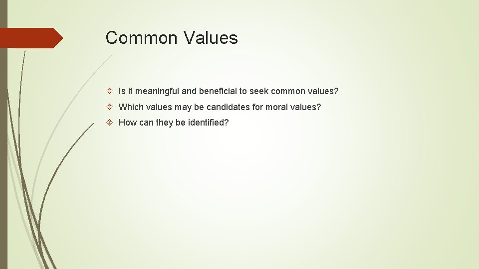 Common Values Is it meaningful and beneficial to seek common values? Which values may