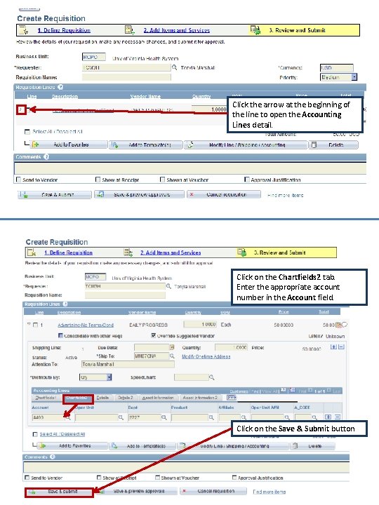 Click the arrow at the beginning of the line to open the Accounting Lines