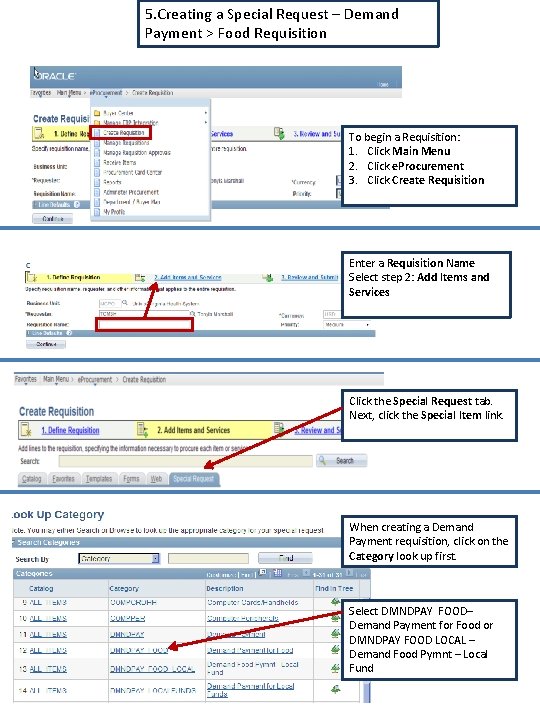 5. Creating a Special Request – Demand Payment > Food Requisition To begin a