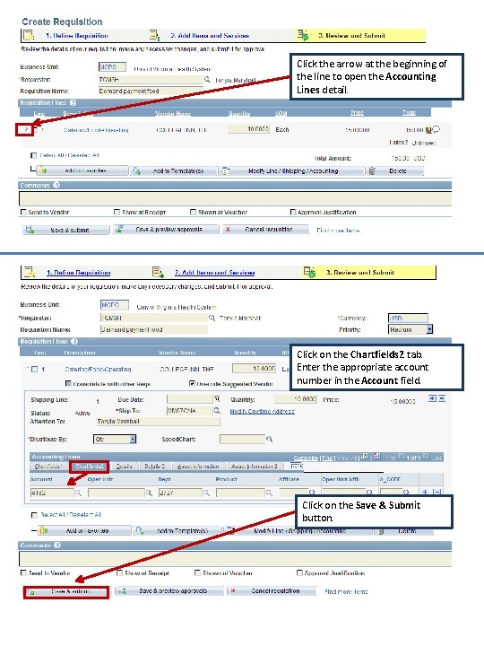 Click the arrow at the beginning of the line to open the Accounting Lines