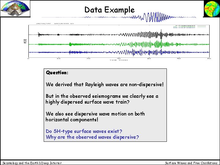 Data Example Question: We derived that Rayleigh waves are non-dispersive! But in the observed