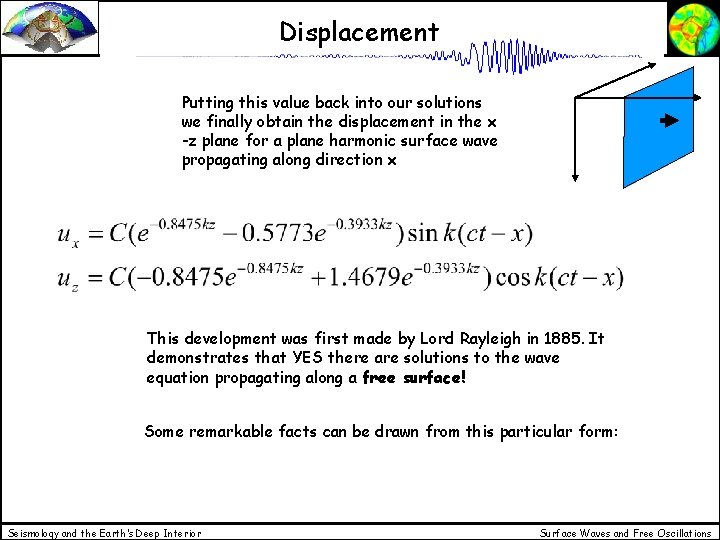 Displacement Putting this value back into our solutions we finally obtain the displacement in