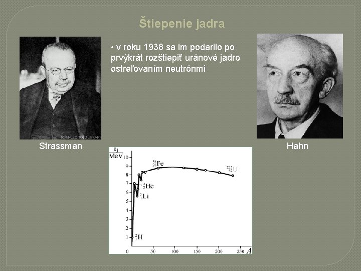Štiepenie jadra • v roku 1938 sa im podarilo po prvýkrát rozštiepiť uránové jadro