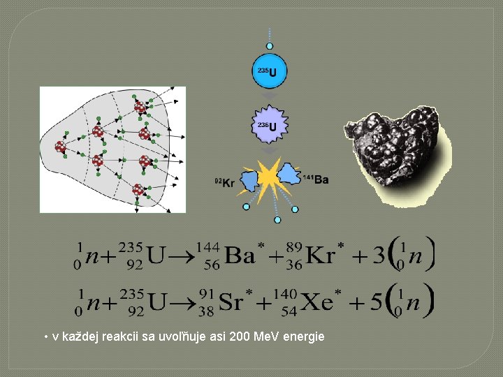  • v každej reakcii sa uvoľňuje asi 200 Me. V energie 