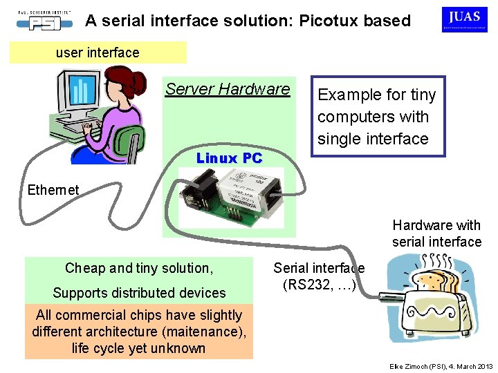 A serial interface solution: Picotux based user interface Server Hardware Linux PC Example for