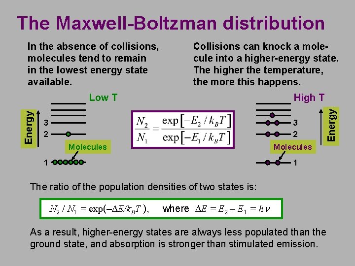 The Maxwell-Boltzman distribution Collisions can knock a molecule into a higher-energy state. The higher