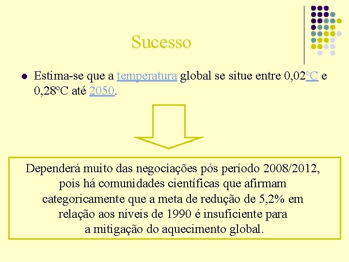 Sucesso l Estima-se que a temperatura global se situe entre 0, 02ºC e 0,