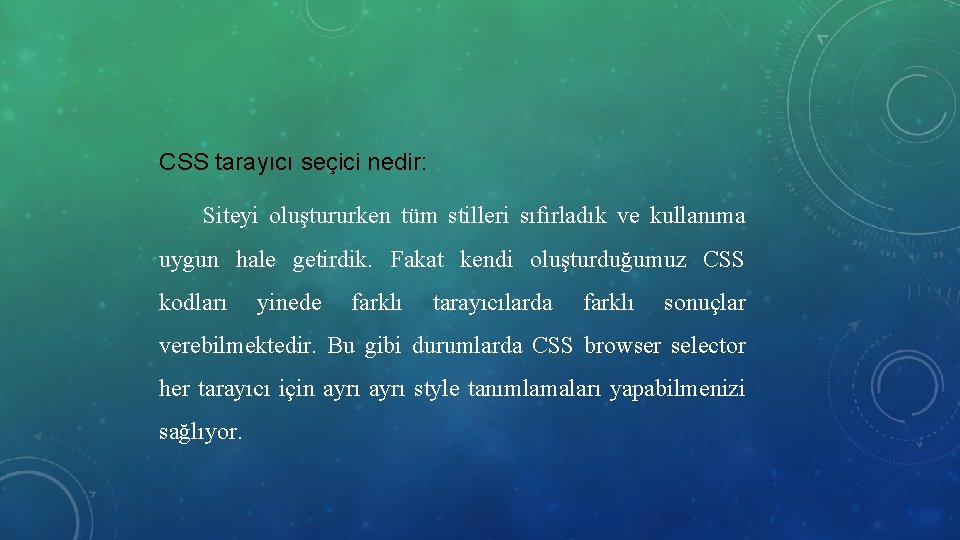 CSS tarayıcı seçici nedir: Siteyi oluştururken tüm stilleri sıfırladık ve kullanıma uygun hale getirdik.