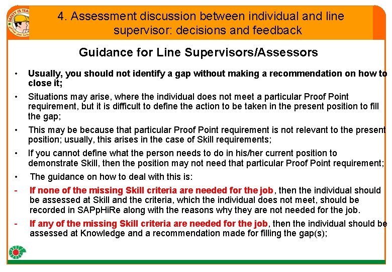 4. Assessment discussion between individual and line supervisor: decisions and feedback Guidance for Line