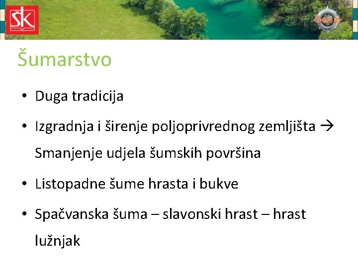 Šumarstvo • Duga tradicija • Izgradnja i širenje poljoprivrednog zemljišta Smanjenje udjela šumskih površina