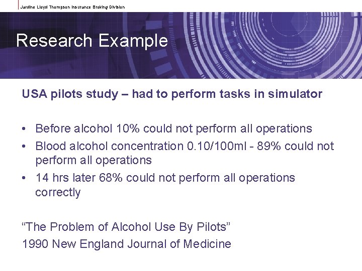 Jardine Lloyd Thompson Insurance Broking Division Research Example USA pilots study – had to