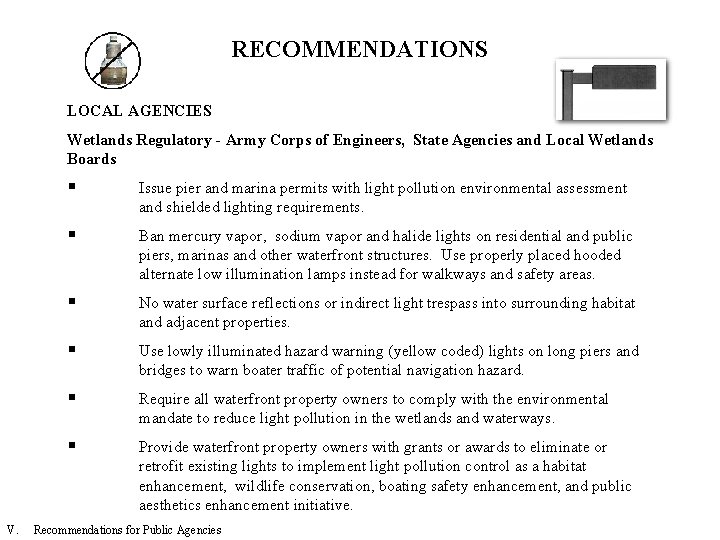 RECOMMENDATIONS LOCAL AGENCIES Wetlands Regulatory - Army Corps of Engineers, State Agencies and Local