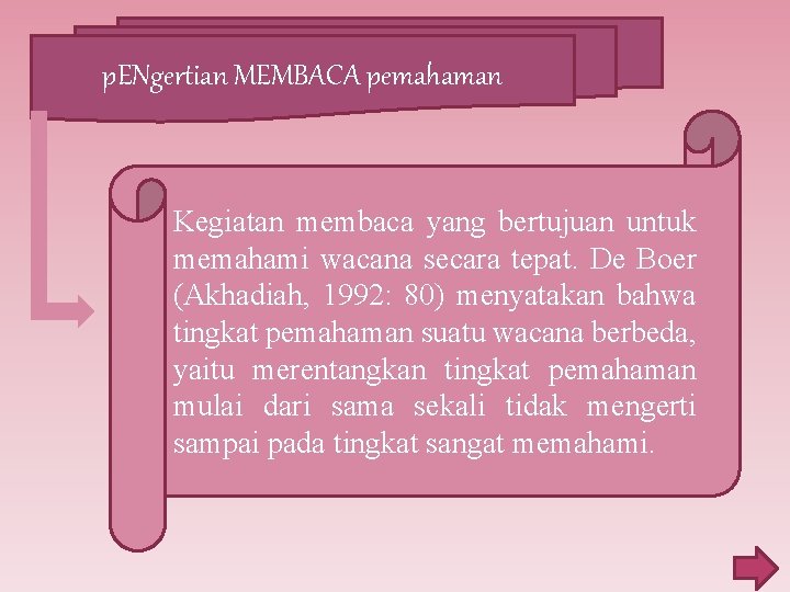 p. ENgertian MEMBACA pemahaman Kegiatan membaca yang bertujuan untuk memahami wacana secara tepat. De