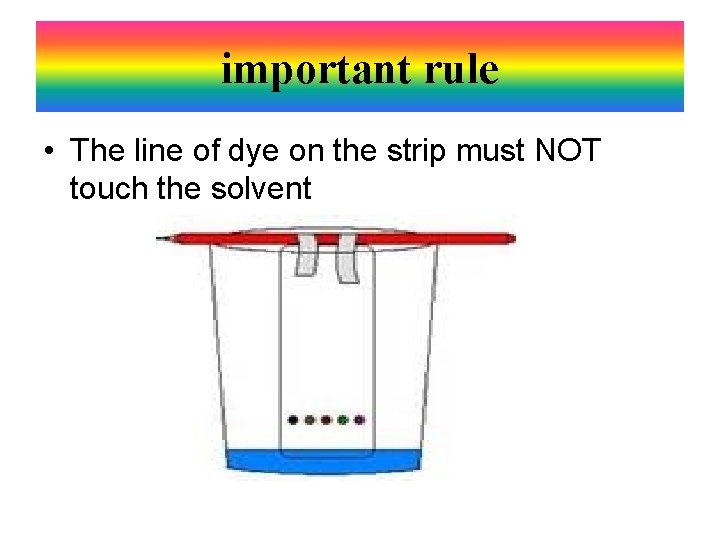 important rule • The line of dye on the strip must NOT touch the