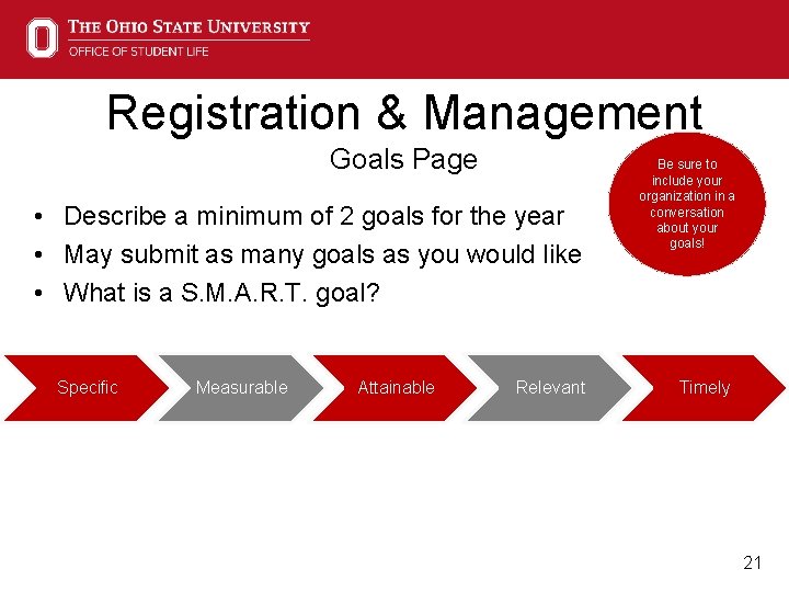 Registration & Management Goals Page • Describe a minimum of 2 goals for the