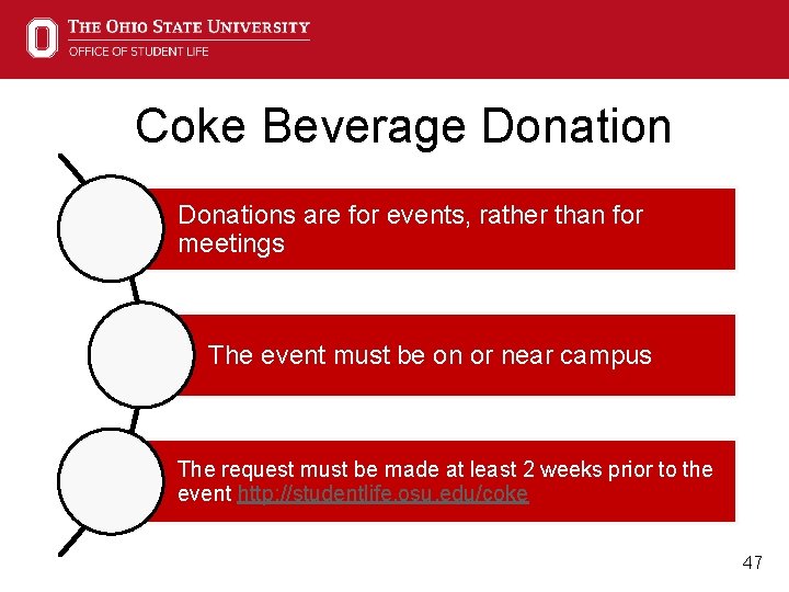 Coke Beverage Donations are for events, rather than for meetings The event must be