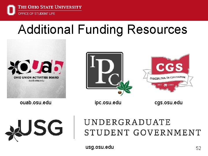 Additional Funding Resources ouab. osu. edu ipc. osu. edu usg. osu. edu cgs. osu.