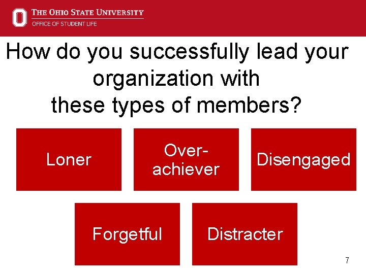 How do you successfully lead your organization with these types of members? Loner Overachiever