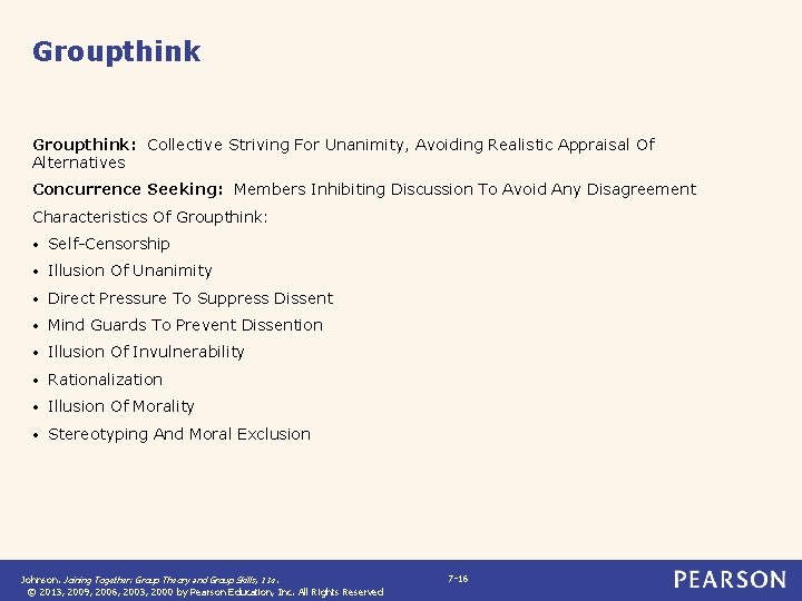 Groupthink: Collective Striving For Unanimity, Avoiding Realistic Appraisal Of Alternatives Concurrence Seeking: Members Inhibiting Groupthink: Collective Striving For Unanimity, Avoiding Realistic Appraisal Of Alternatives Concurrence Seeking: Members Inhibiting