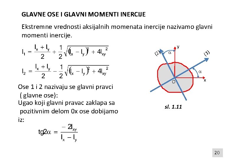 GLAVNE OSE I GLAVNI MOMENTI INERCIJE Ekstremne vrednosti aksijalnih momenata inercije nazivamo glavni momenti