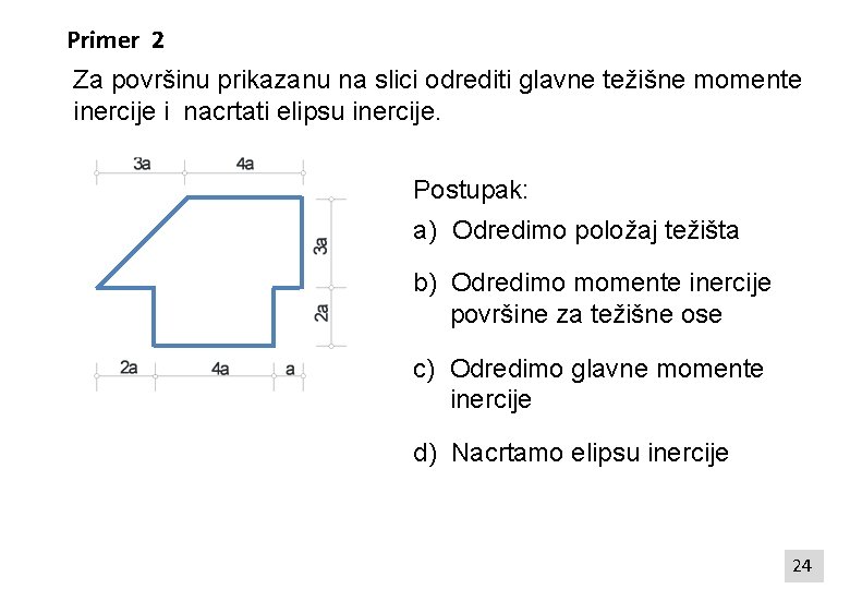 Primer 2 Za površinu prikazanu na slici odrediti glavne težišne momente inercije i nacrtati