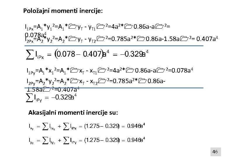 Položajni momenti inercije: I 1 Px=A 1*y 12=A 1* y. T - y. T
