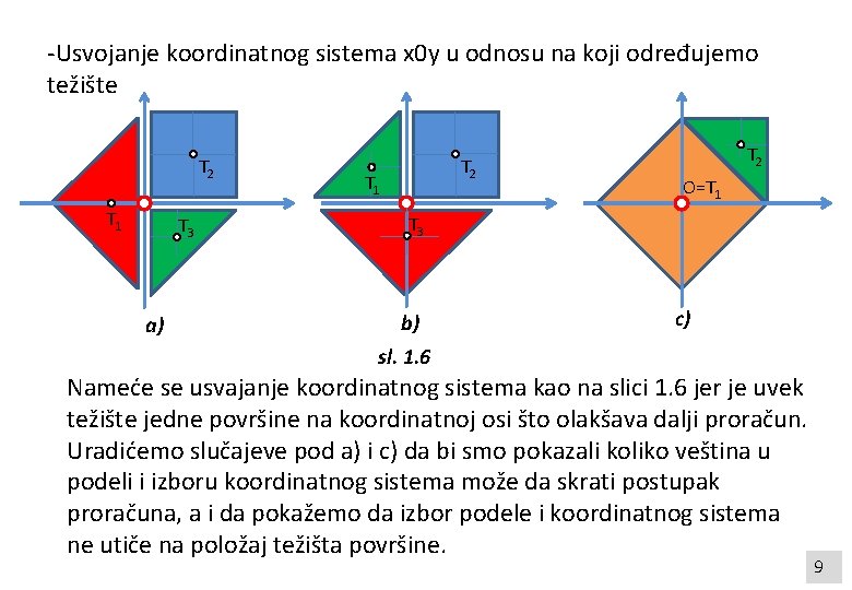 -Usvojanje koordinatnog sistema x 0 y u odnosu na koji određujemo težište T 2