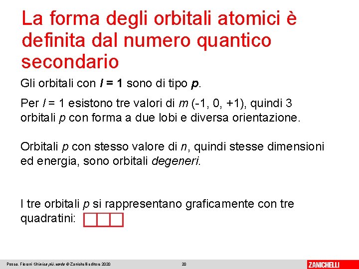 La forma degli orbitali atomici è definita dal numero quantico secondario Gli orbitali con