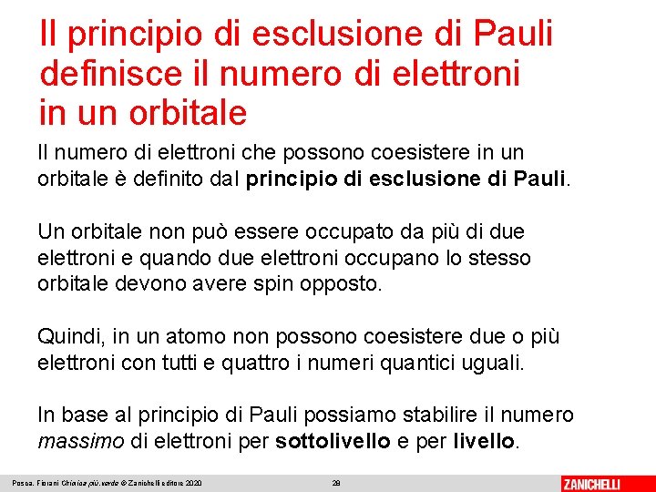 Il principio di esclusione di Pauli definisce il numero di elettroni in un orbitale