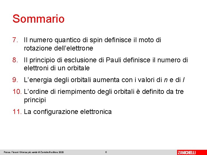 Sommario 7. Il numero quantico di spin definisce il moto di rotazione dell’elettrone 8.