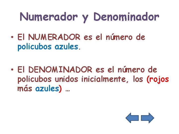 Numerador y Denominador • El NUMERADOR es el número de policubos azules. • El