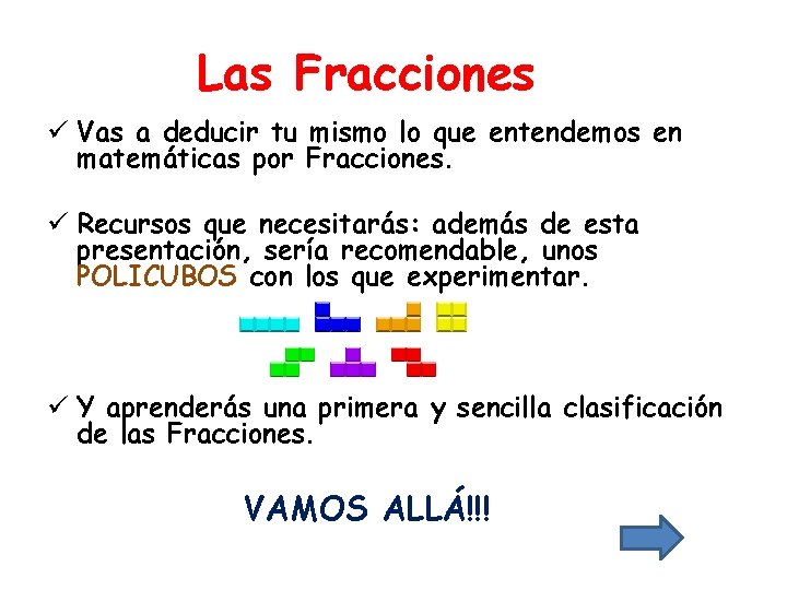 Las Fracciones ü Vas a deducir tu mismo lo que entendemos en matemáticas por