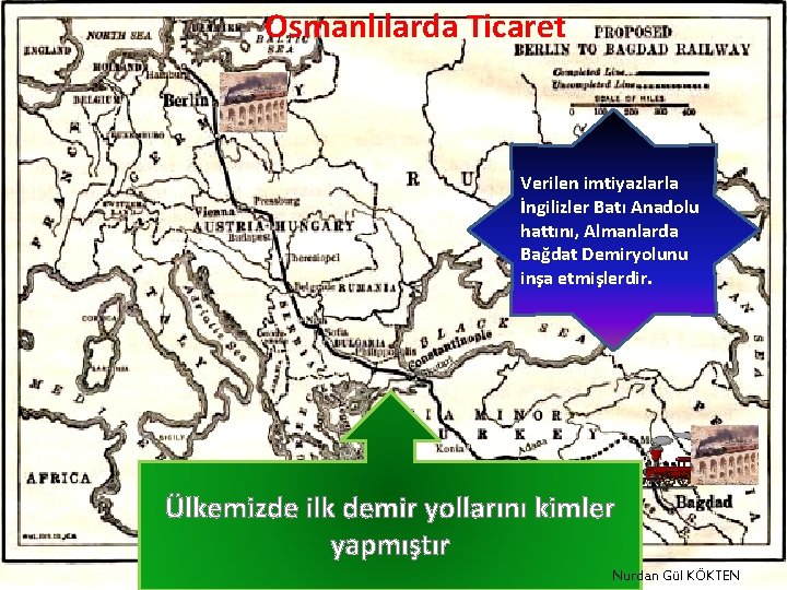 Osmanlılarda Ticaret Verilen imtiyazlarla İngilizler Batı Anadolu hattını, Almanlarda Bağdat Demiryolunu inşa etmişlerdir. Ülkemizde