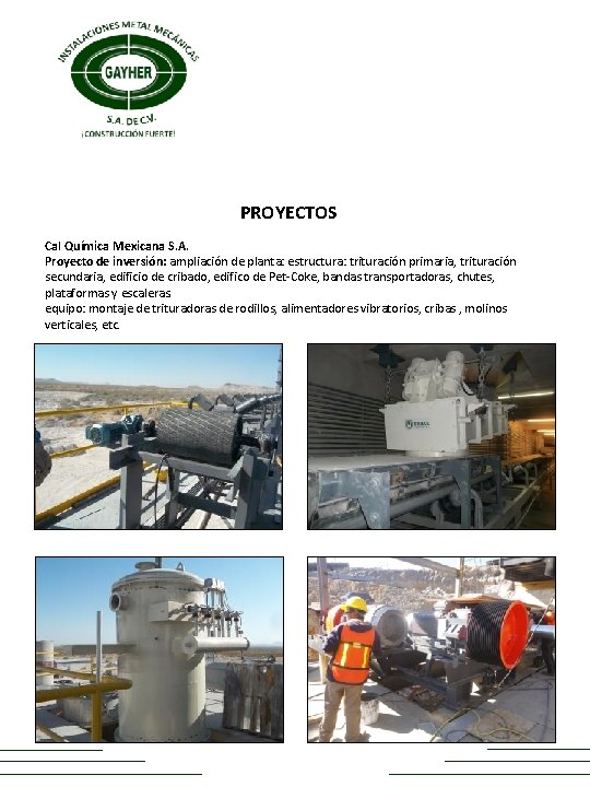 PROYECTOS Cal Química Mexicana S. A. Proyecto de inversión: ampliación de planta: estructura: trituración