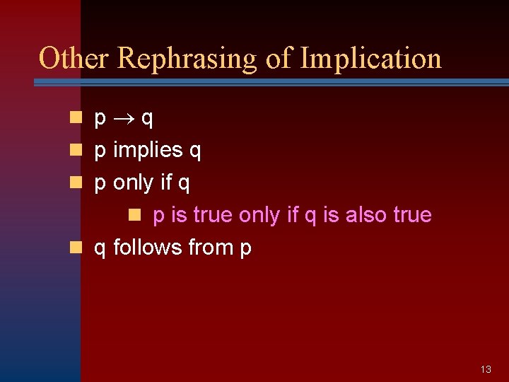 Other Rephrasing of Implication n p q n p implies q n p only