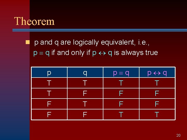 Theorem n p and q are logically equivalent, i. e. , p q if