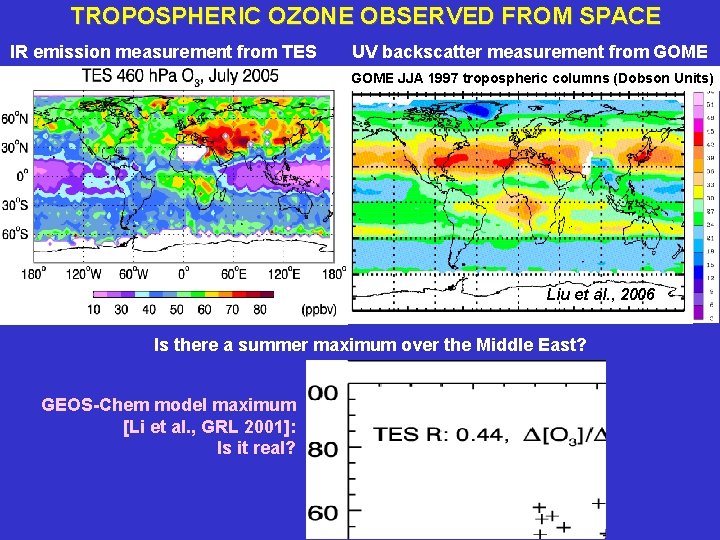 TROPOSPHERIC OZONE OBSERVED FROM SPACE IR emission measurement from TES UV backscatter measurement from TROPOSPHERIC OZONE OBSERVED FROM SPACE IR emission measurement from TES UV backscatter measurement from