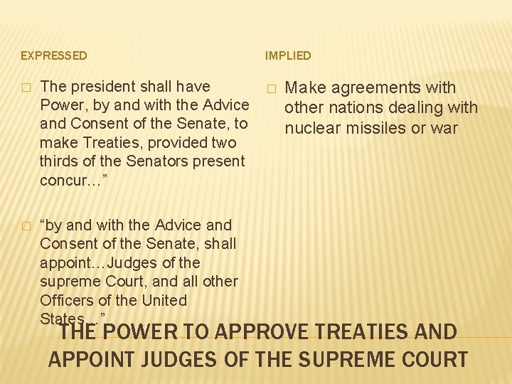 EXPRESSED � The president shall have Power, by and with the Advice and Consent