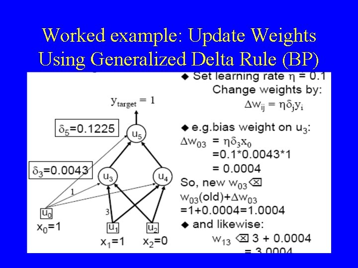 Worked example: Update Weights Using Generalized Delta Rule (BP) 29 