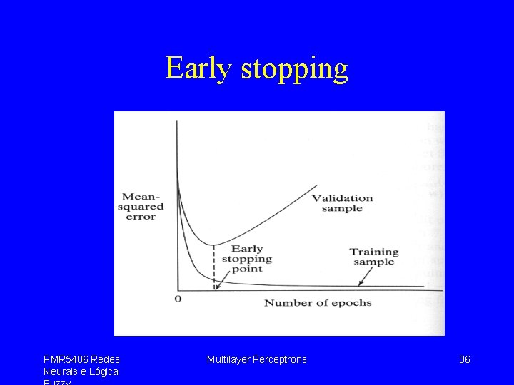 Early stopping PMR 5406 Redes Neurais e Lógica Multilayer Perceptrons 36 