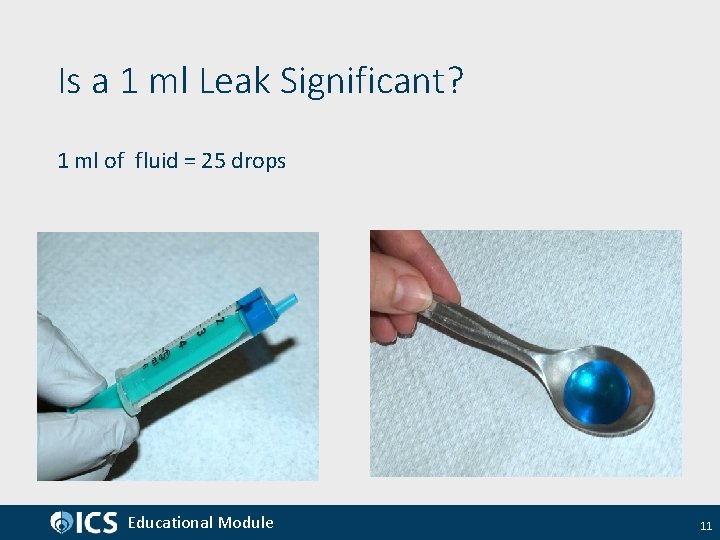 Is a 1 ml Leak Significant? 1 ml of fluid = 25 drops Educational