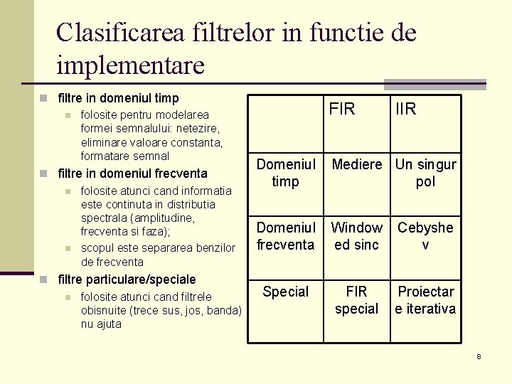 Clasificarea filtrelor in functie de implementare n filtre in domeniul timp n folosite pentru Clasificarea filtrelor in functie de implementare n filtre in domeniul timp n folosite pentru