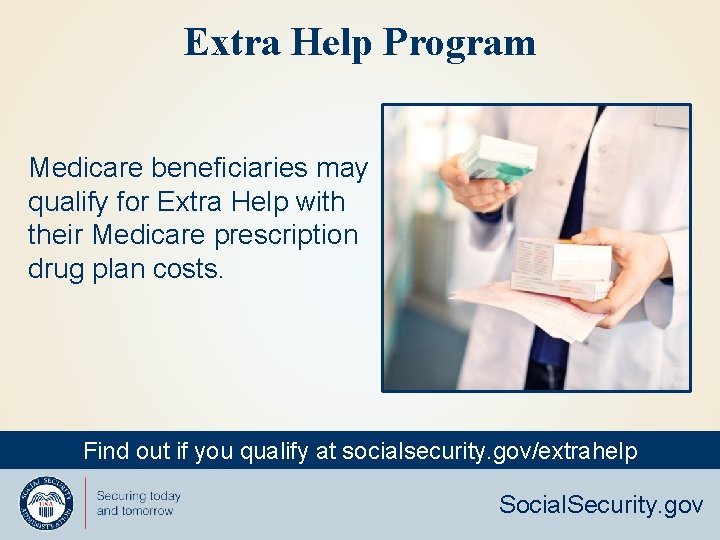 Extra Help Program Medicare beneficiaries may qualify for Extra Help with their Medicare prescription